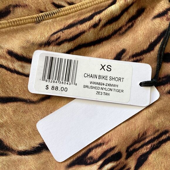 WeWoreWhat Gold Chain Belt High Waist Bike Short in Brushed Nylon Tiger Print - Picture 2 of 7